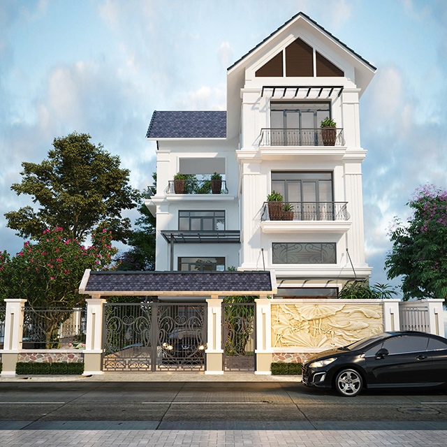 Thiết kế ngoại thất biệt thự 4 tầng theo phong cách tân cổ điển ở Dương Nội