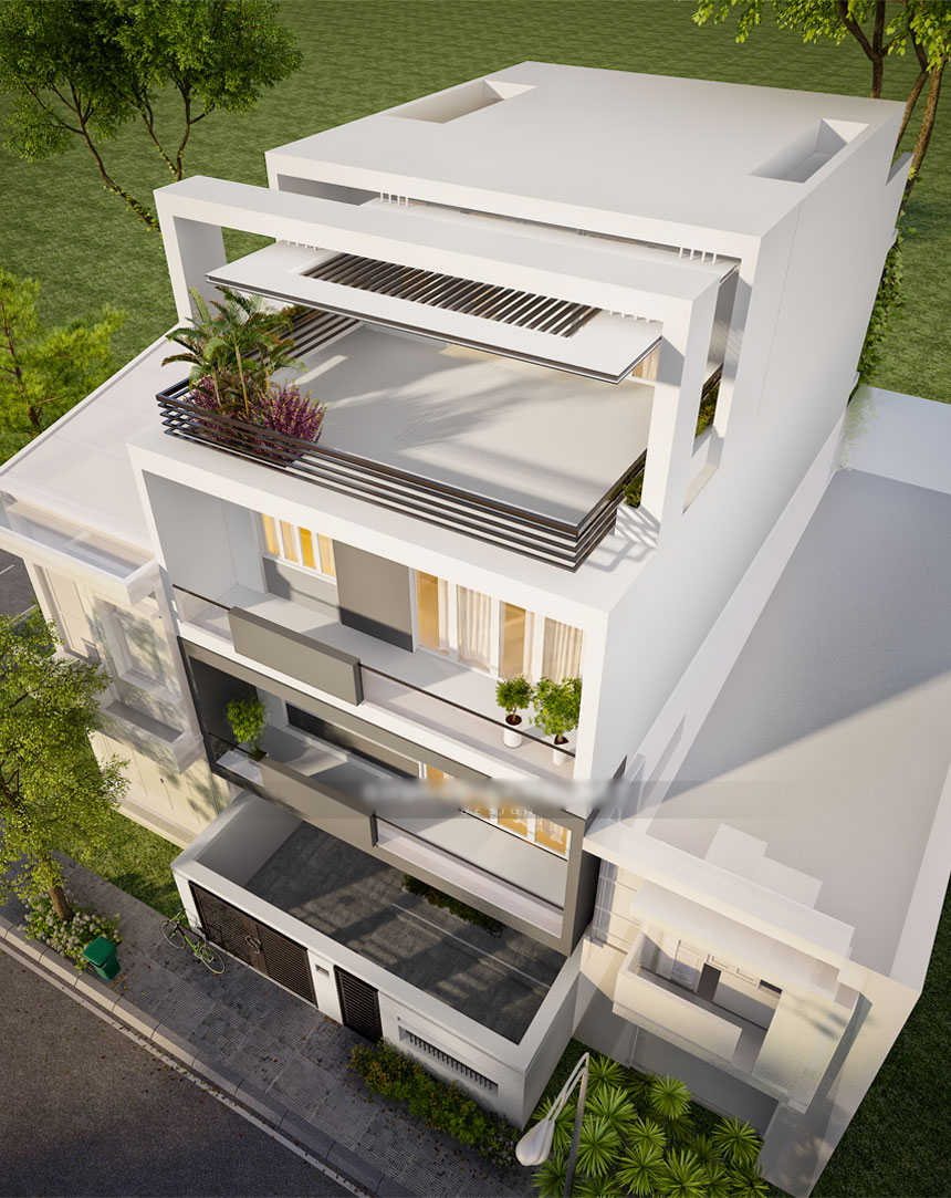 Thiết kế nhà 4 tầng phong cách hiện đại ở quận Hoàng Mai, Hà Nội.