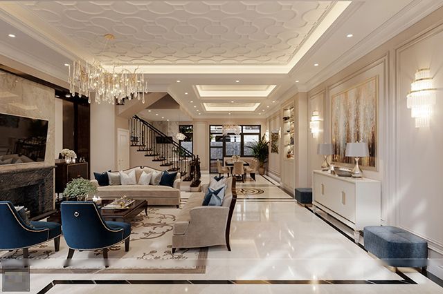 Thiết kế biệt thự phố 3 tầng phong cách tân cổ điển ở Dương Nội