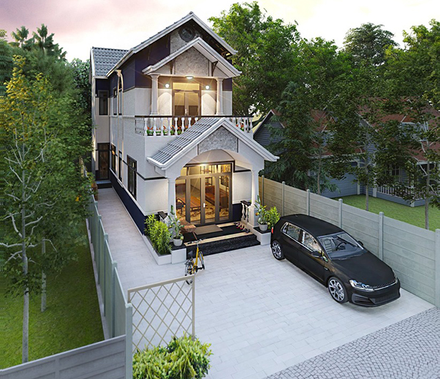 Thiết kế biệt thự 2 tầng phong cách tân cổ điển ở Dương Nội