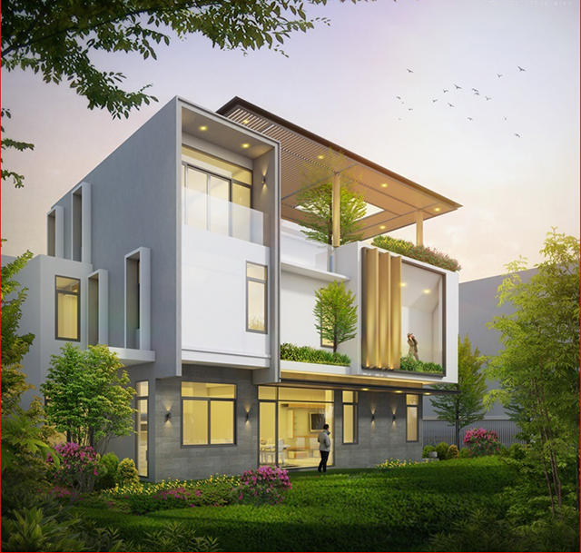 Thiết kế biệt thự 3 tầng 136m2 phong cách hiện đại ở Dương Nội