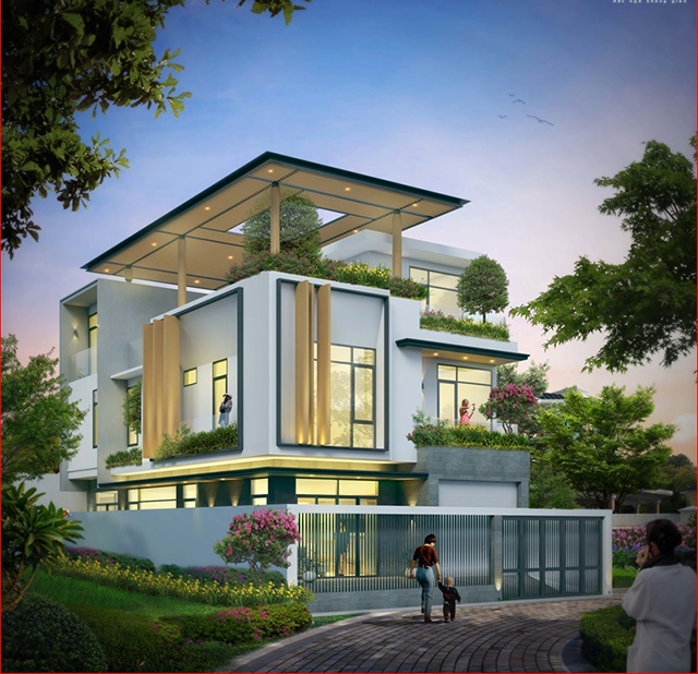 Thiết kế biệt thự 3 tầng 136m2 phong cách hiện đại ở Dương Nội