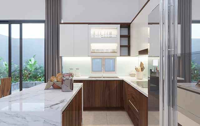 Thiết kế nội thất nhà liền kề 2 tầng 140m2 tại Hoài Đức, Hà Nội