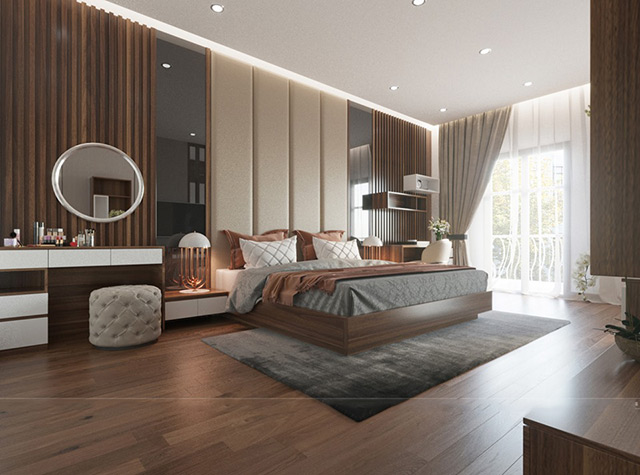 Thiết kế nội thất nhà liền kề 2 tầng 140m2 tại Hoài Đức, Hà Nội