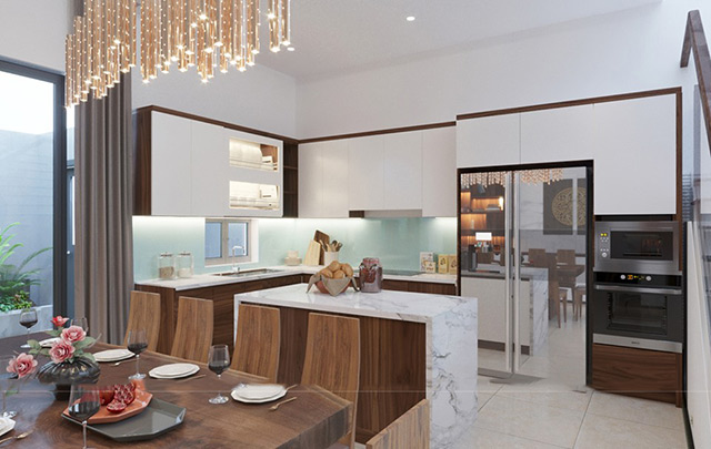 Thiết kế nội thất nhà liền kề 2 tầng 140m2 tại Hoài Đức, Hà Nội