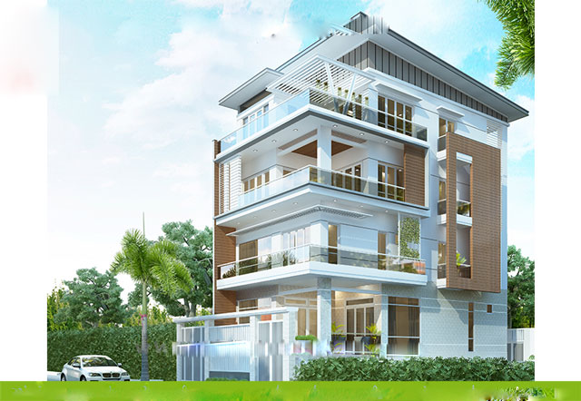 Thiết kế biệt thự 4 tầng mái bằng hiện đại thuộc dự án An Lạc green Symphony
