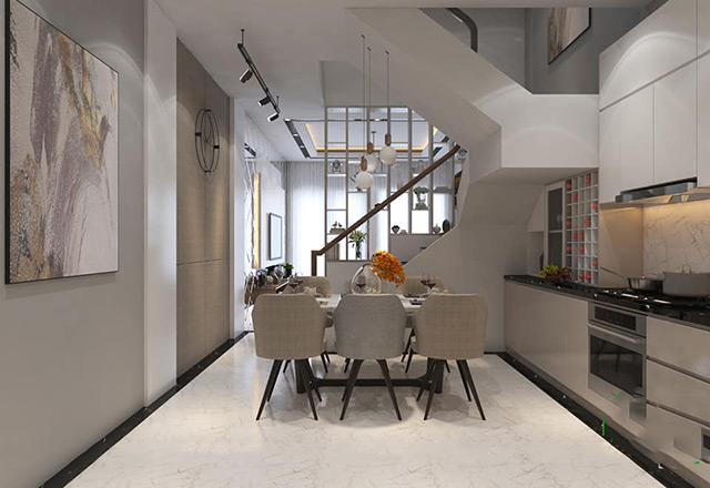 Thiết kế nội thất nhà liền kề 98m2 phong cách hiện đại tại Hoài Đức, Hà Nội