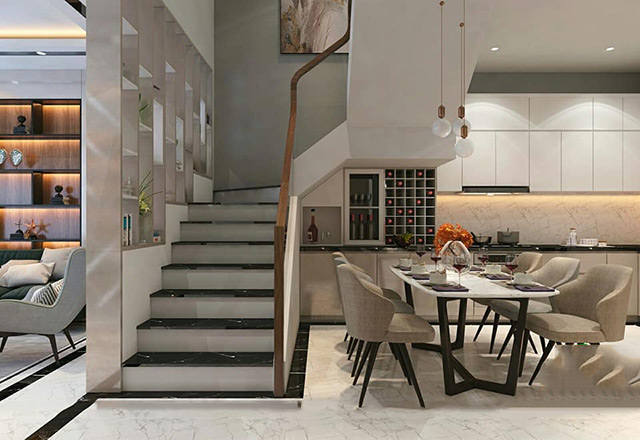 Thiết kế nội thất nhà liền kề 98m2 phong cách hiện đại tại Hoài Đức, Hà Nội