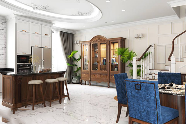 Thiết kế nội thất biệt thự tân cổ điển 118m2 tại Hoài Đức, Hà Nội