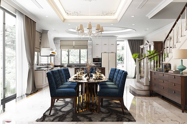 Thiết kế nội thất biệt thự tân cổ điển 118m2 tại Hoài Đức, Hà Nội