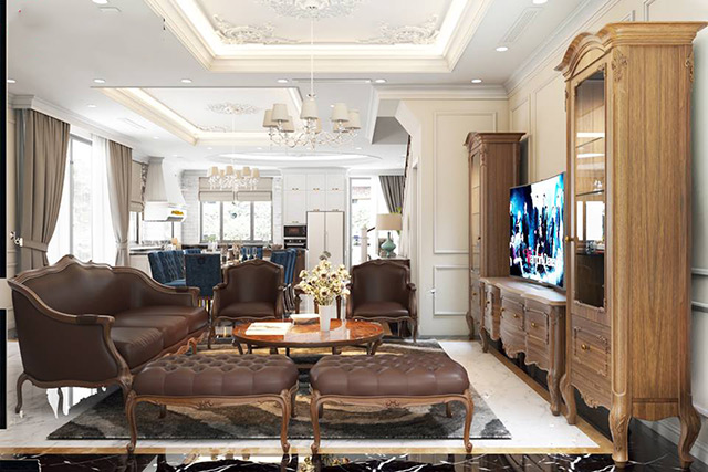 Thiết kế nội thất biệt thự tân cổ điển 118m2 tại Hoài Đức, Hà Nội