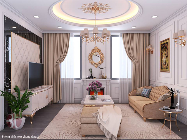 Thiết kế nội thất biệt thự tân cổ điển 118m2 tại Hoài Đức, Hà Nội