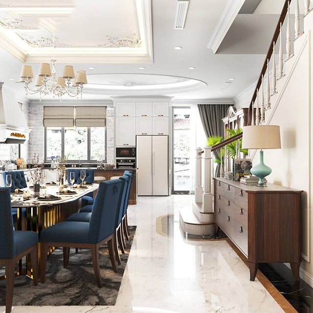 Thiết kế nội thất biệt thự tân cổ điển 118m2 tại Hoài Đức, Hà Nội