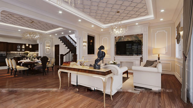 Thiết kế nhà liền kề 140m2 hướng tây nam mang phong cách cổ điển tại Nguyễn Xiển
