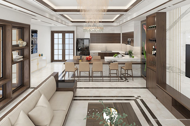 Thiết kế nội thất nhà liền kề 95m2 phong cách hiện đại tại Hoài Đức, Hà Nội