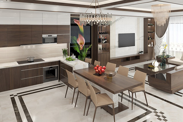 Thiết kế nội thất nhà liền kề 95m2 phong cách hiện đại tại Hoài Đức, Hà Nội