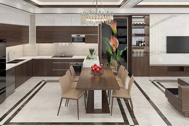 Thiết kế nội thất nhà liền kề 95m2 phong cách hiện đại tại Hoài Đức, Hà Nội
