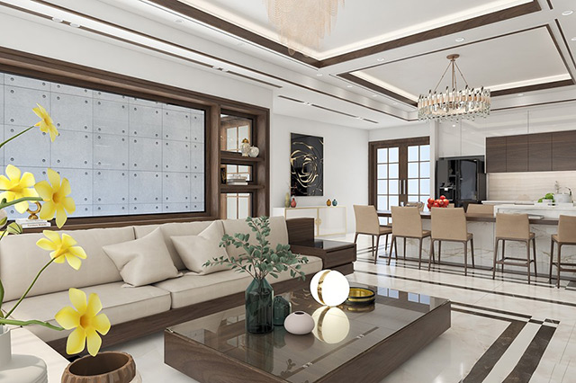 Thiết kế nội thất nhà liền kề 95m2 phong cách hiện đại tại Hoài Đức, Hà Nội