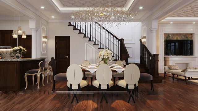 Thiết kế nhà liền kề 140m2 hướng tây nam mang phong cách cổ điển tại Nguyễn Xiển