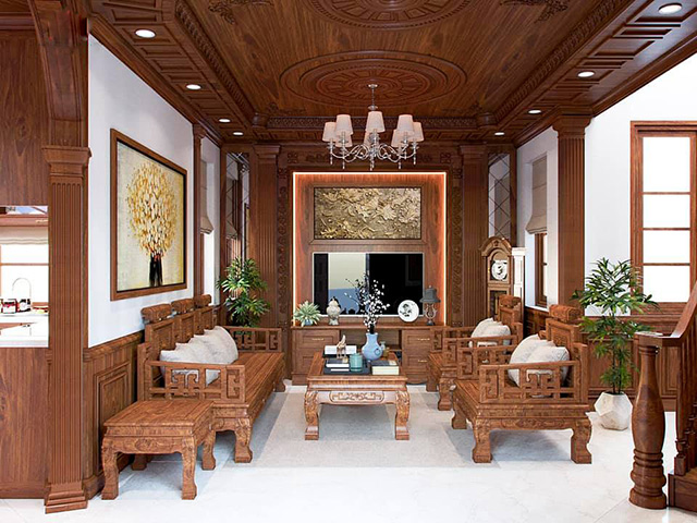 Thiết kế biệt thự Thanh Xuân với kiểu mái thái đỏ mang phong cách tân cổ điển