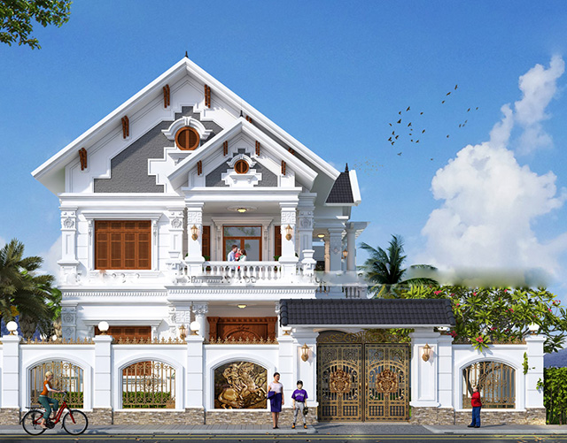 Dự án Thiết kế biệt thự Nguyễn Xiển hai tầng phong cách tân cổ điển mái thái