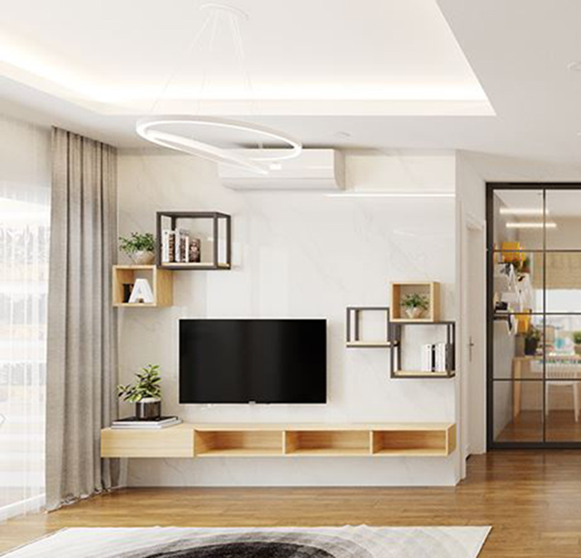 Thiết kế nội thất căn hộ chung cư Hoàng Mai theo phong cách hiện đại có 2 phòng ngủ