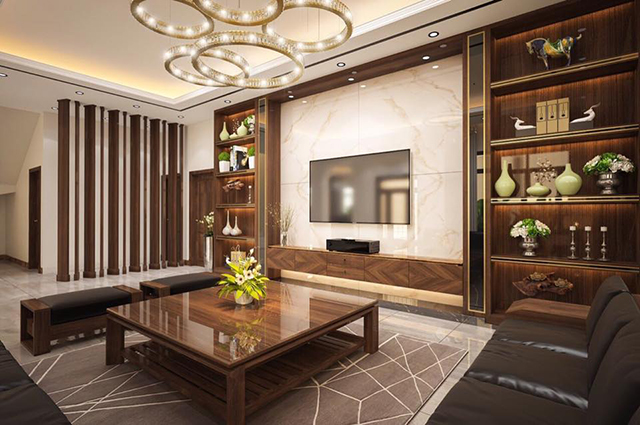 Thiết kế biệt thự 3 tầng ở Dương Nội với nội thất gỗ sang trọng, ấm cúng.