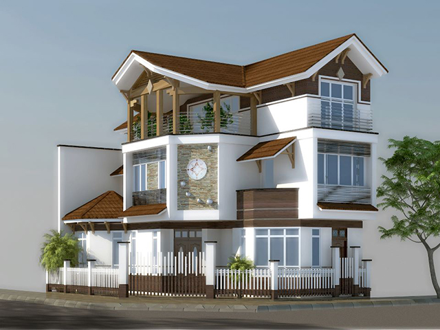 Thiết kế biệt thự 3 tầng ở Dương Nội với nội thất gỗ sang trọng, ấm cúng.