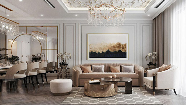 Thiết kế chung cư Hoàng Mai theo phong cách tân cổ điển sang trọng