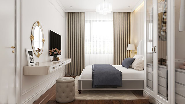 Thiết kế nội thất chung cư tân cổ điển sang trọng 2 phòng ngủ ở Gamuda