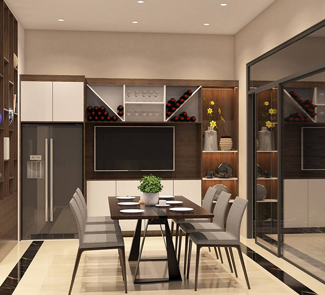 Thiết kế nội thất nhà liền kề mái thái xanh 3 tầng ở Nam An Khánh
