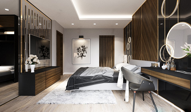 Thiết kế chung cư Nguyễn Xiển mang phong cách thiết kế hiện đại với tone màu trầm tối